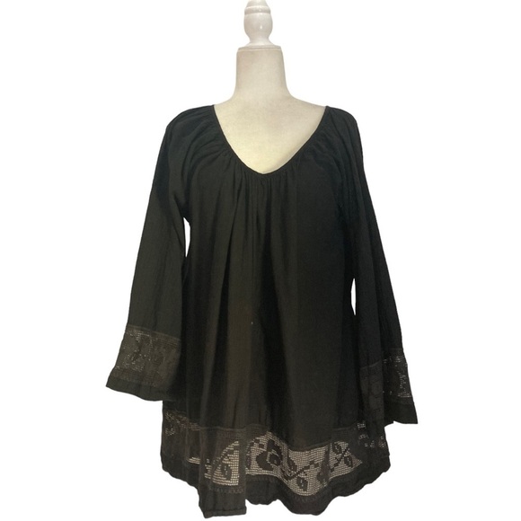 House of Woo California Tunic Blouse Top in Black Cotton Gauze with Pockets - Picture 1 of 9